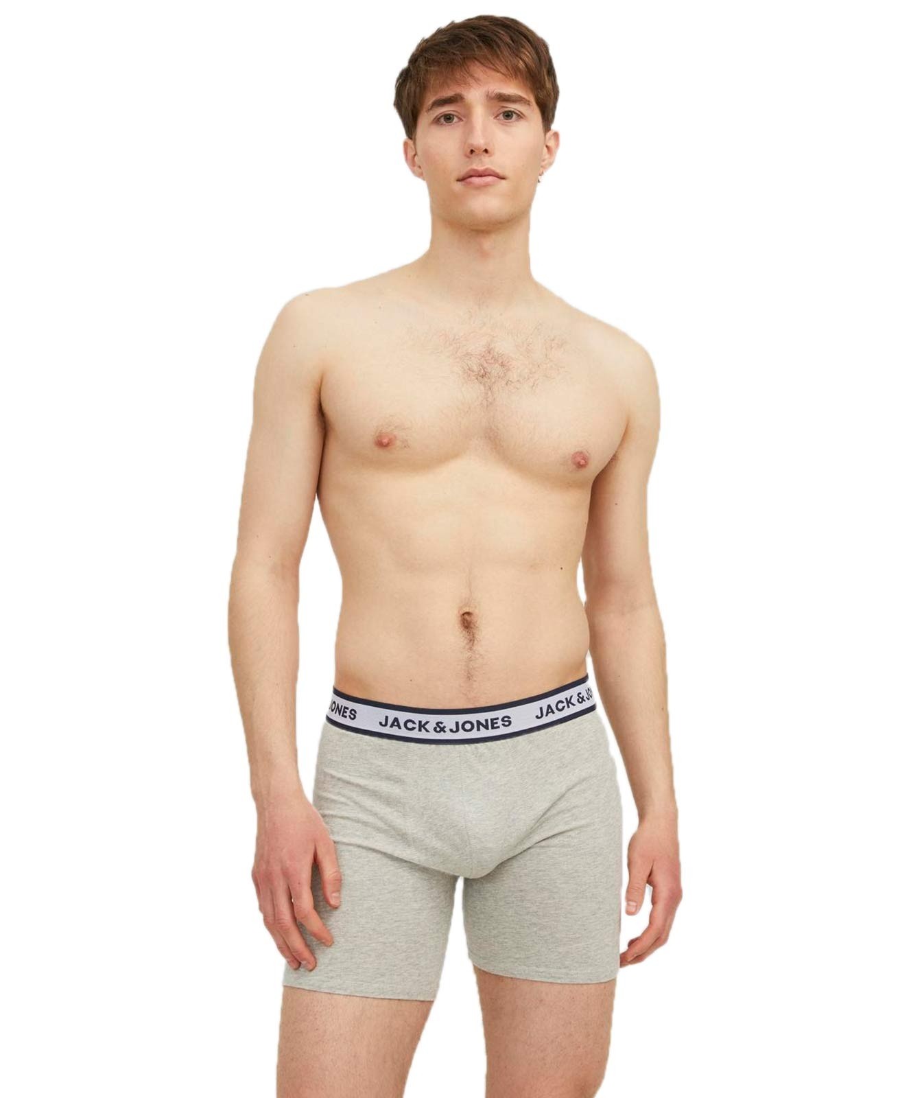 Herren Unterwäsche Solid Boxer Briefs 3 Pack von Jack & Jones in Light Grey Melange White - Navy Blazer