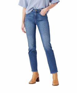 Wrangler Straight Jeans in blau mit mittelhohen Bund