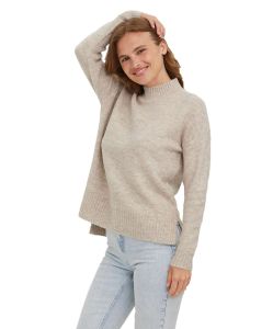 Vero Moda Strickpullover Lefile in Beige mit Stehkragen