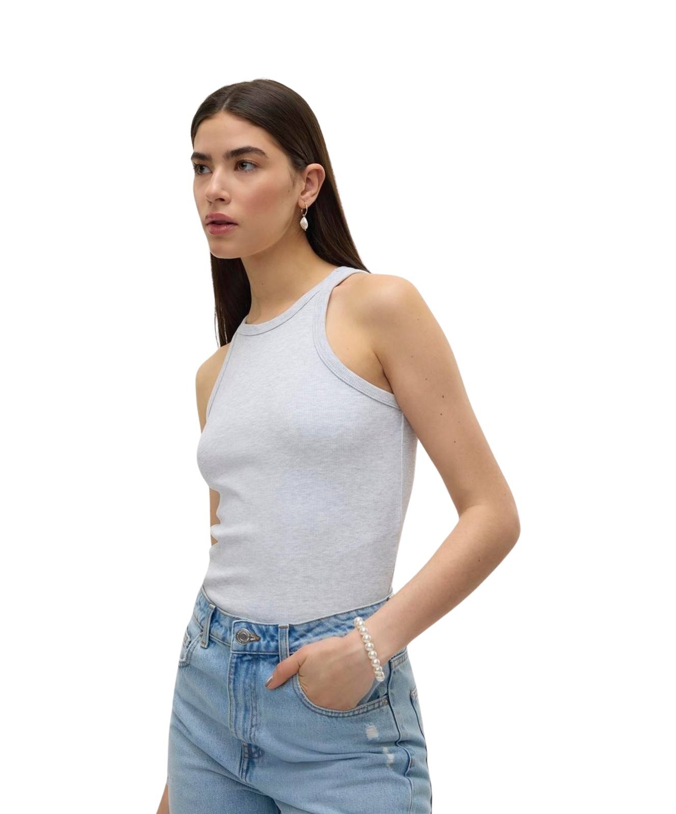 Damen Shirt Chloe von Vero Moda in Light Grey Melange