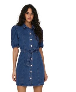 ONLY Jeanskleid Vibbe in Mittelblau mit Puffärmel