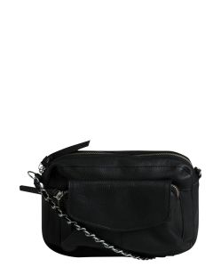 Pieces Umhängetasche aus Leder Nania in Schwarz