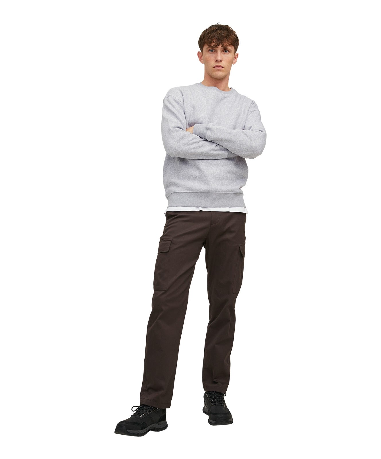 Herren Pullover Star Basic Sweat Crew von Jack & Jones in Light Grey Melange