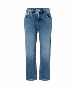 MAC Straight Jeans in Mittelblau und Krempel-Look