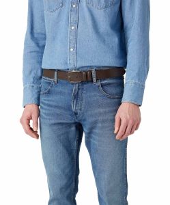 Wrangler Gürtel aus dickem Spaltleder in Dunkelbraun