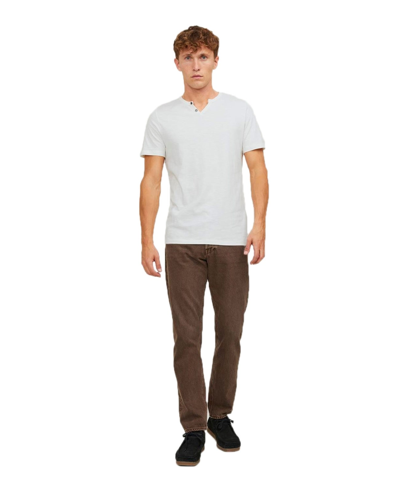 Herren Shirt Split Neck Tee von Jack & Jones in Cloud Dancer