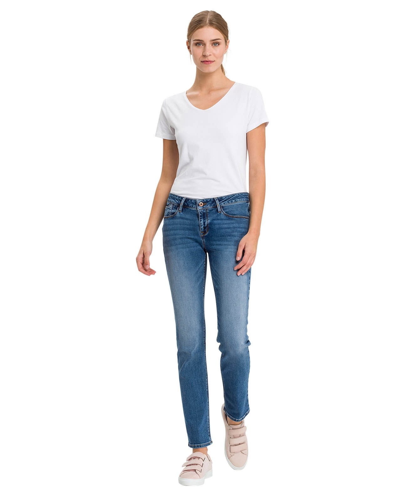 Damen Jeans Rose von Cross in Mid Blue Used
