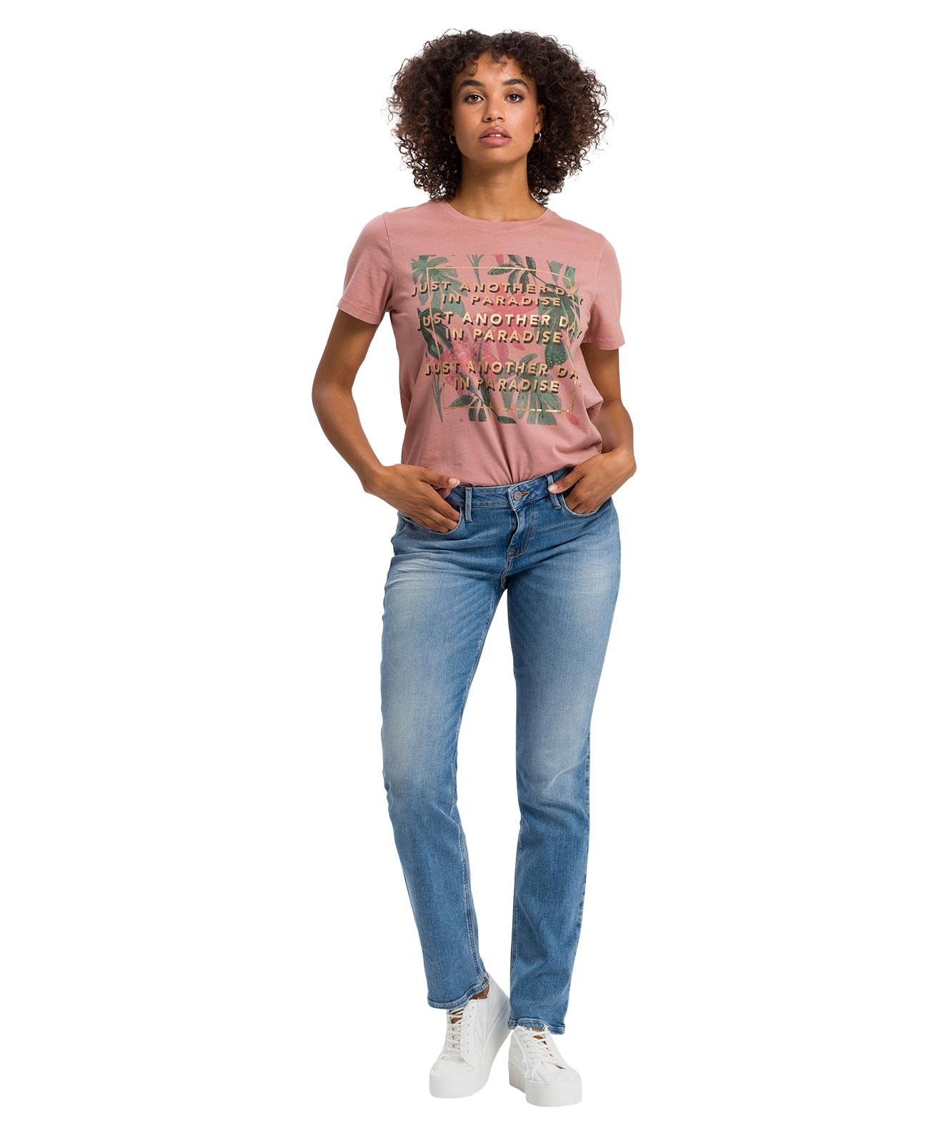 Damen Jeans Rose von Cross in Crinkel Blue Used