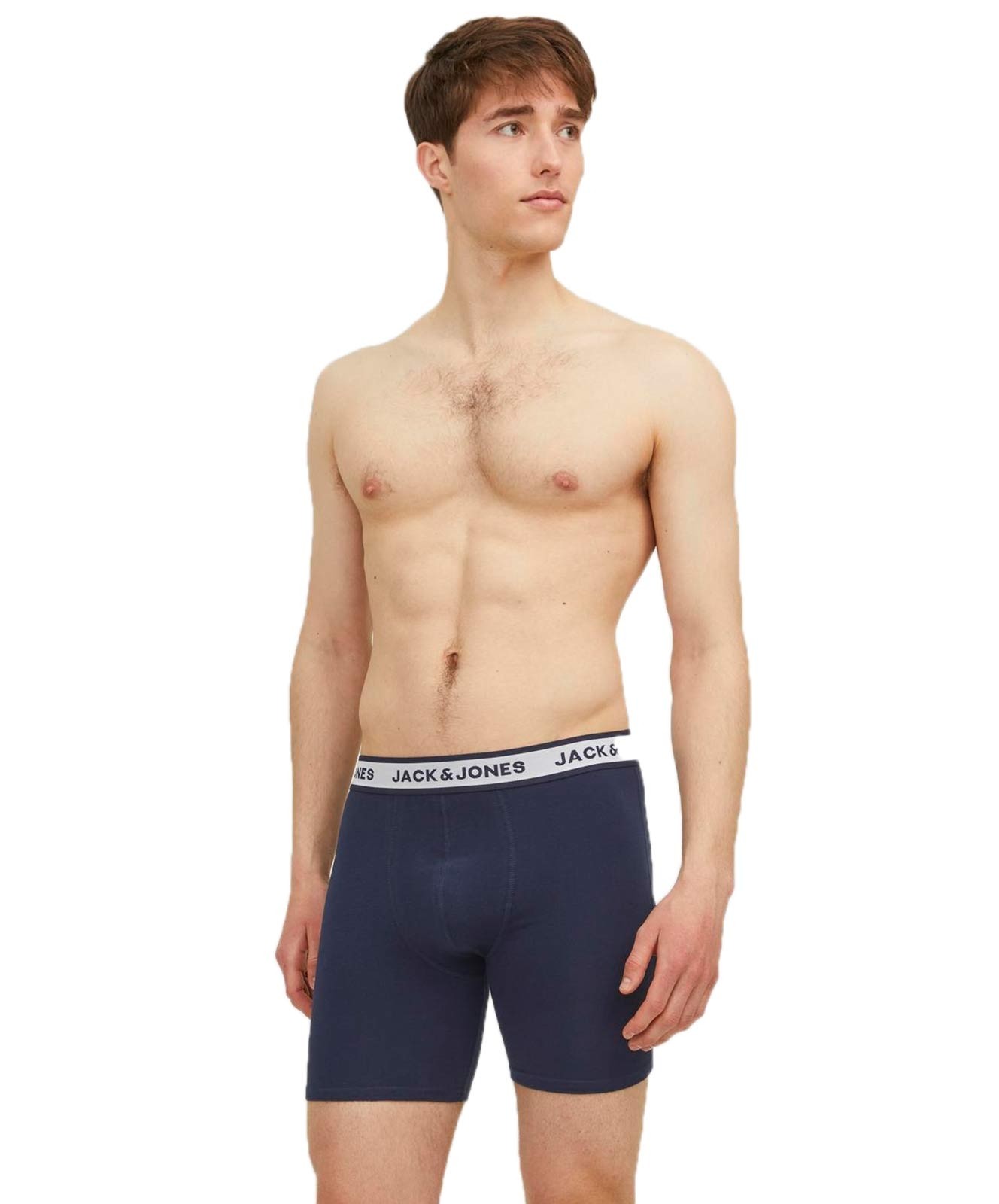 Herren Unterwäsche Solid Boxer Briefs 3 Pack von Jack & Jones in Light Grey Melange White - Navy Blazer