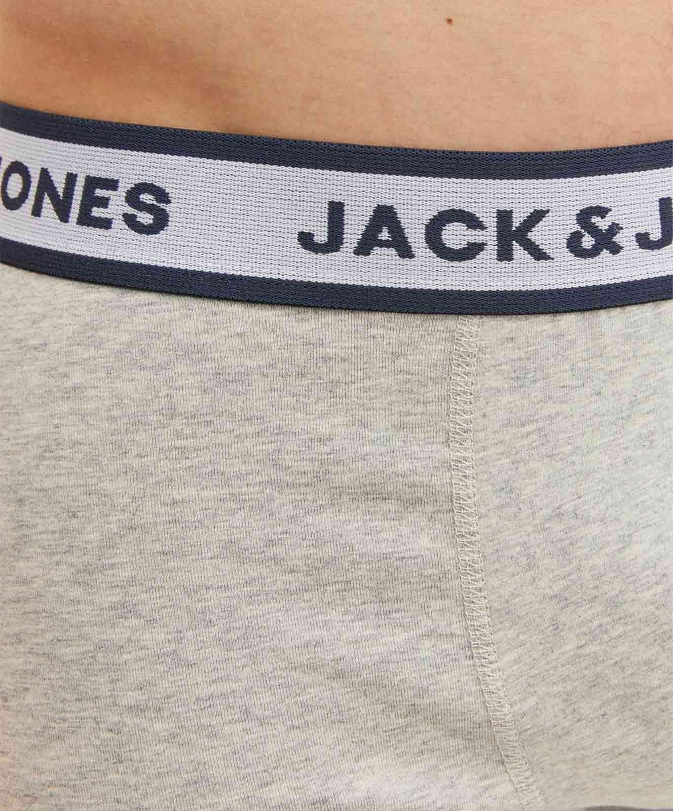 Herren Unterwäsche Solid Boxer Briefs 3 Pack von Jack & Jones in Light Grey Melange White - Navy Blazer