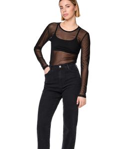 PIECES Kelly Straight Jeans mit hoher Taille in Schwarz