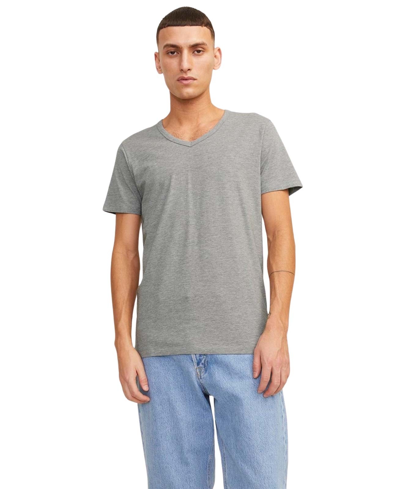 Herren Shirt Basic V-Neck Tee von Jack & Jones in Light Grey Melange
