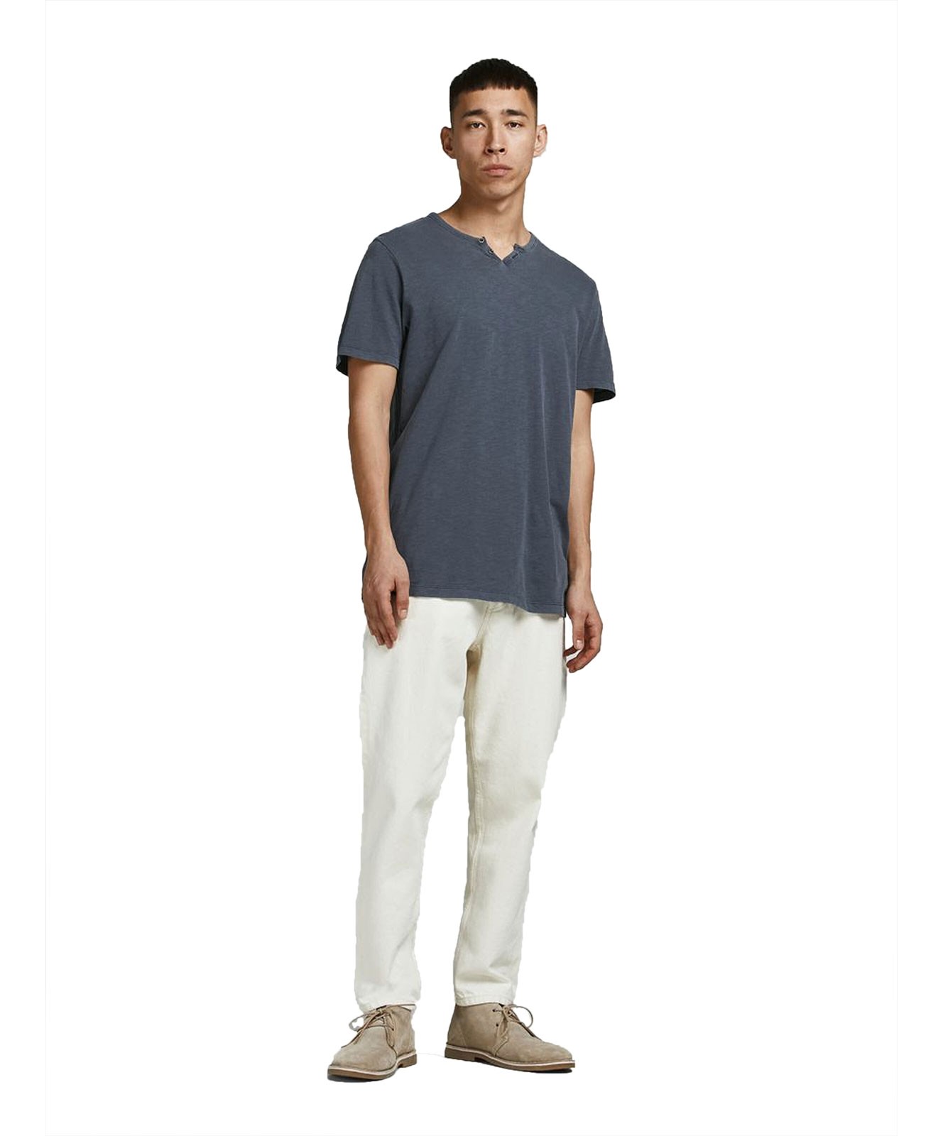 Herren Shirt Split Neck Tee von Jack & Jones in Navy Blue