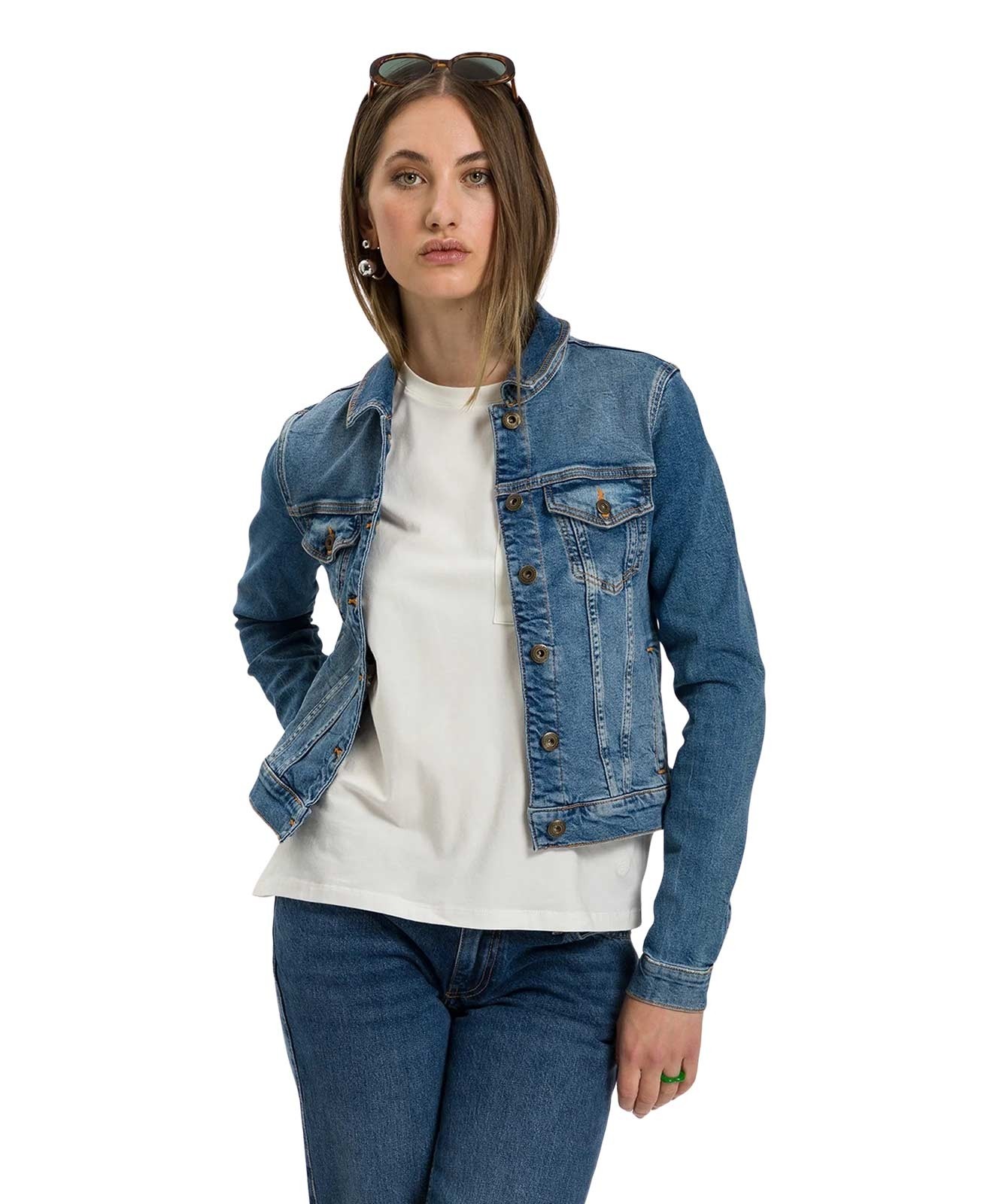 Damen Jacke Jeansjacke von Cross in Mid Blue