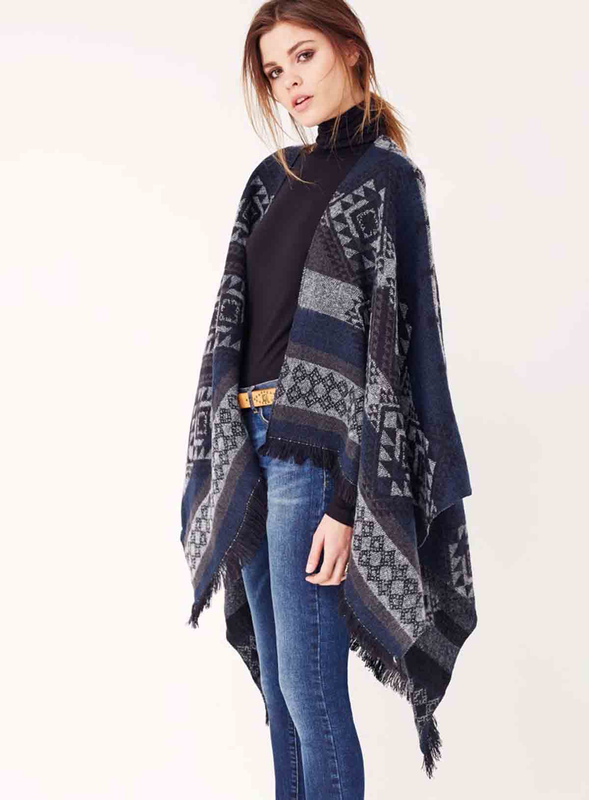 Rollkragenpullover Poncho Ethnostyle